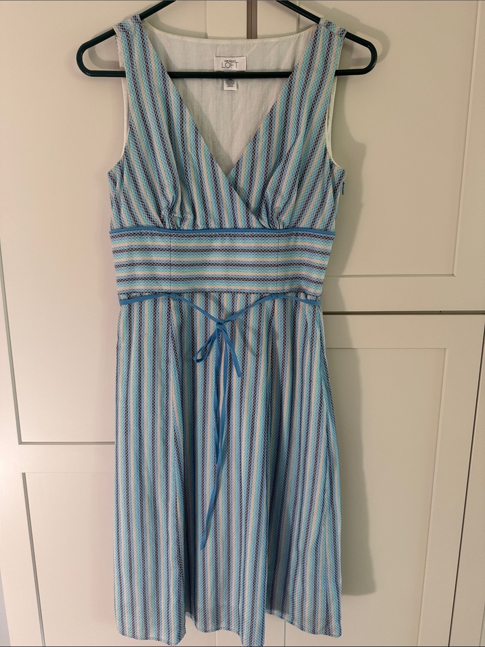 LOFT Blue and White Striped Sleeveless Wrap-Style at bust Dress